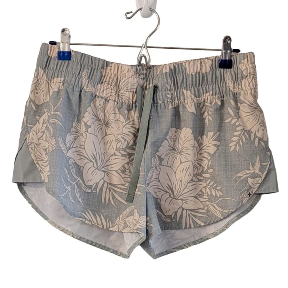 Hurley Tropical Green Floral Pull-On Shorts M Elastic Waist Beach Swim Casual